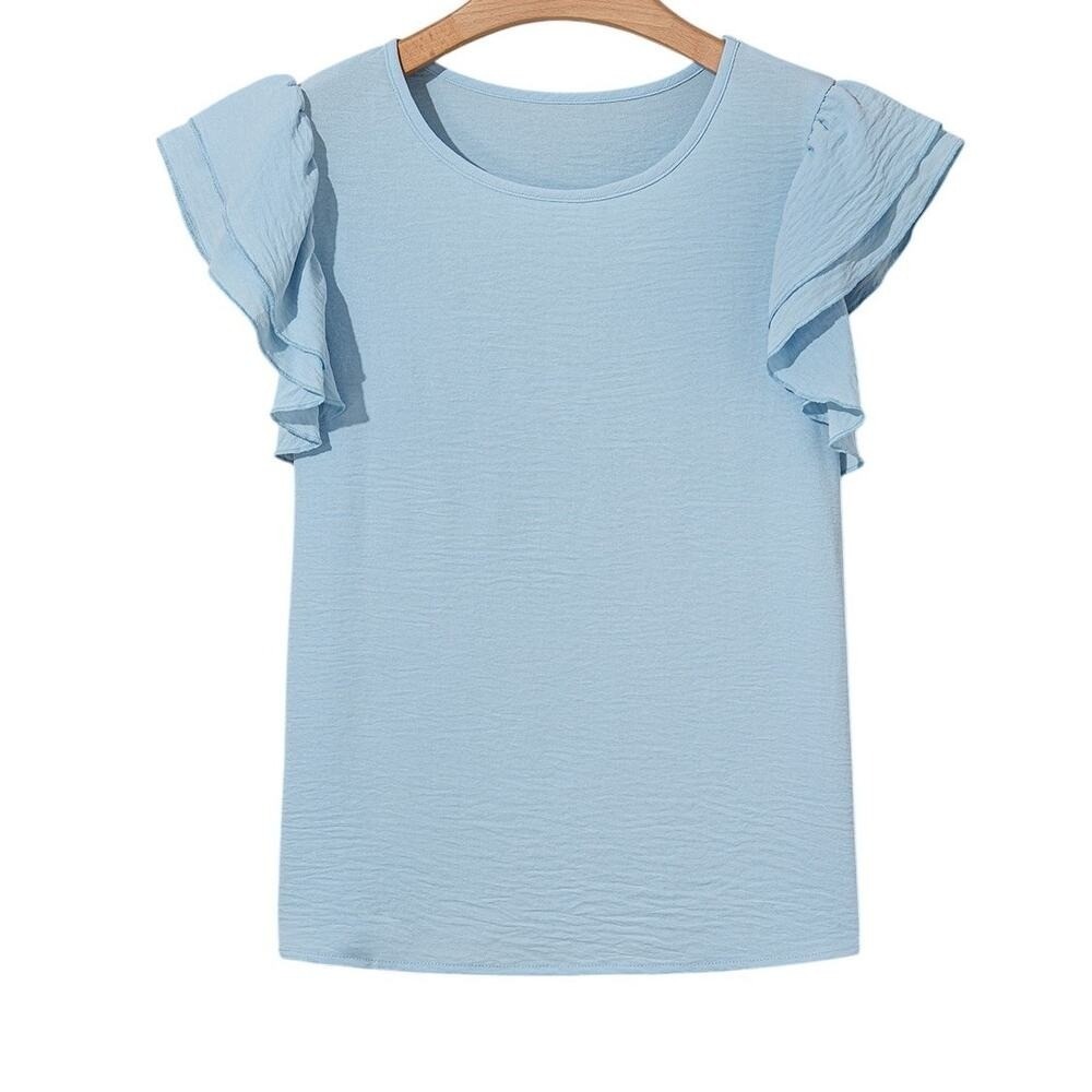 Mist Blue Ruffled Short Sleeve Top New Size Large - Picture 2 of 8